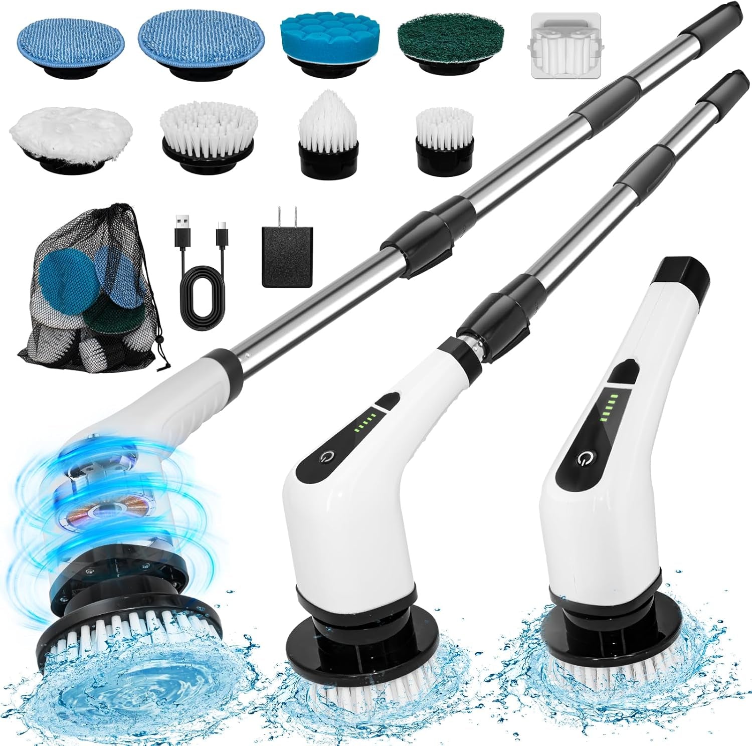 Electric Spin Scrubber, Cordless Cleaning Brush with 8 Replaceable Heads. 2 Adjustable Speeds Power Scrubber Brush for Bathroom Tub, Floor, Car, Kitchen. Unique Gift for Women Wife Grandma Friend