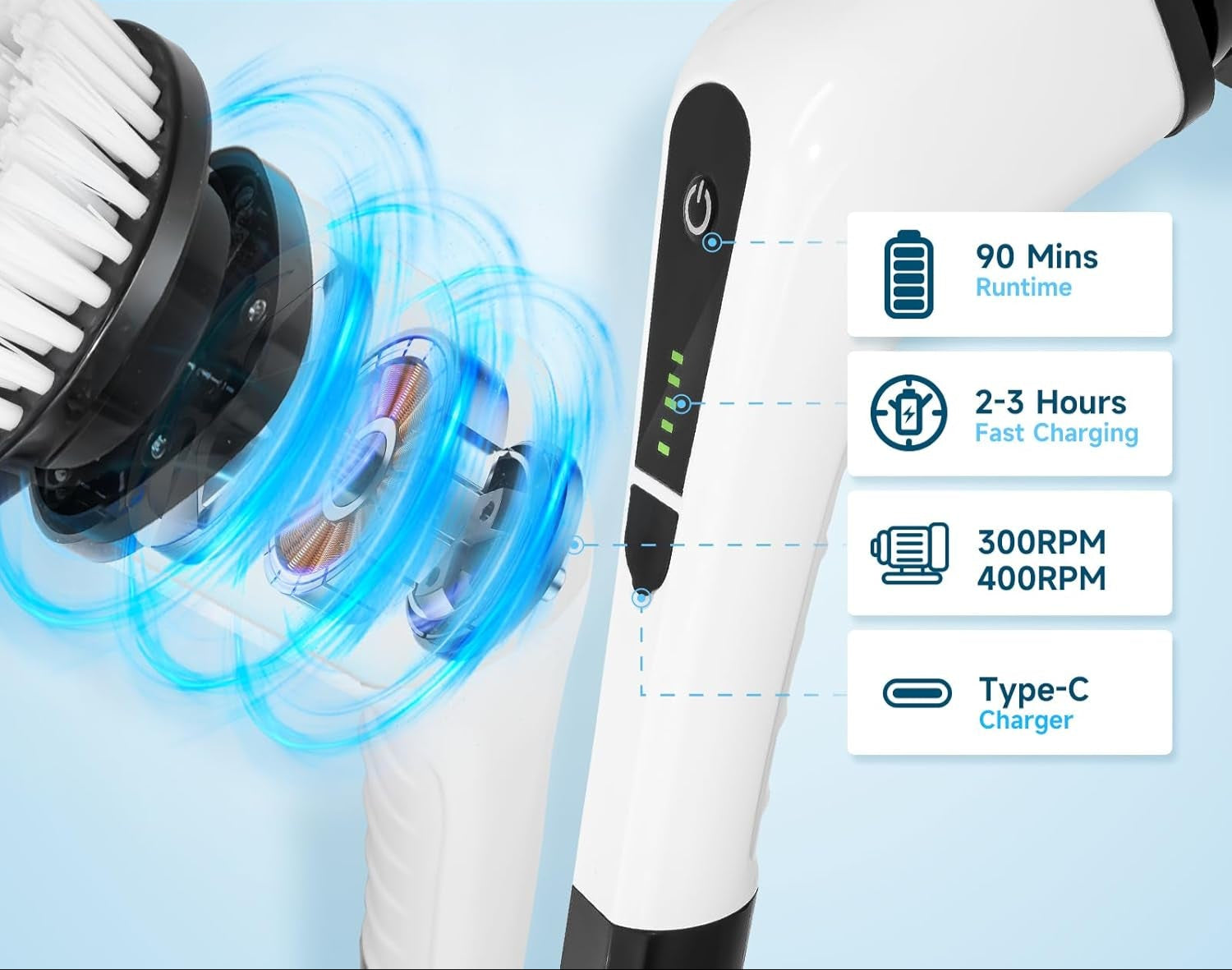 Electric Spin Scrubber, Cordless Cleaning Brush with 8 Replaceable Heads. 2 Adjustable Speeds Power Scrubber Brush for Bathroom Tub, Floor, Car, Kitchen. Unique Gift for Women Wife Grandma Friend